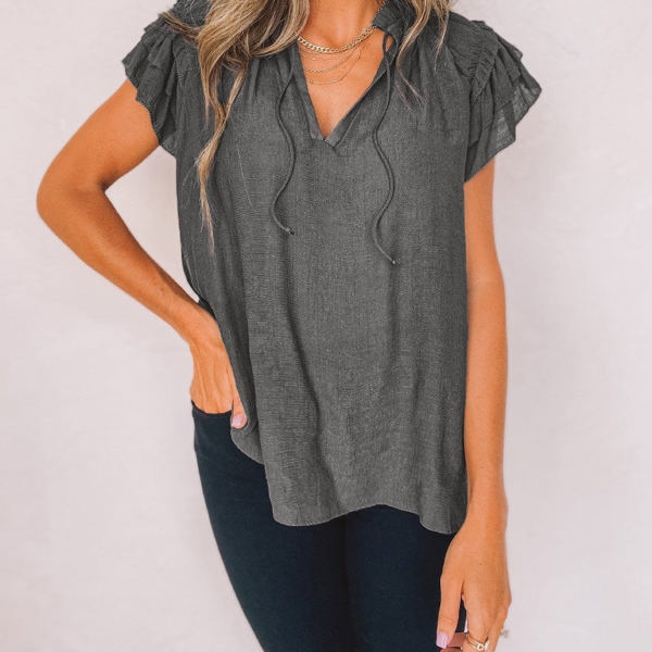 Ruffled Sleeve Drawstring Top