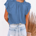 Small Blue Ruffled Sleeve Drawstring Top