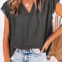 Large Gray Ruffled Sleeve Drawstring Top