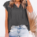 Small Gray Ruffled Sleeve Drawstring Top