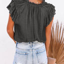 Small Gray Ruffled Sleeve Drawstring Top