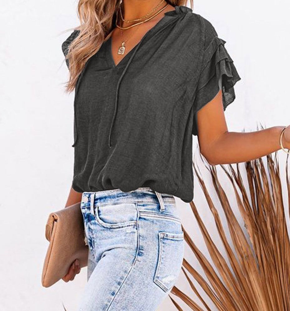 Ruffled Sleeve Drawstring Top