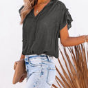 Small Gray Ruffled Sleeve Drawstring Top