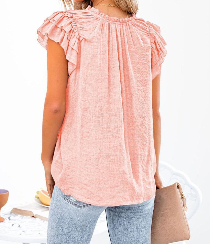 Ruffled Sleeve Drawstring Top