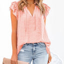 Small Pink Ruffled Sleeve Drawstring Top