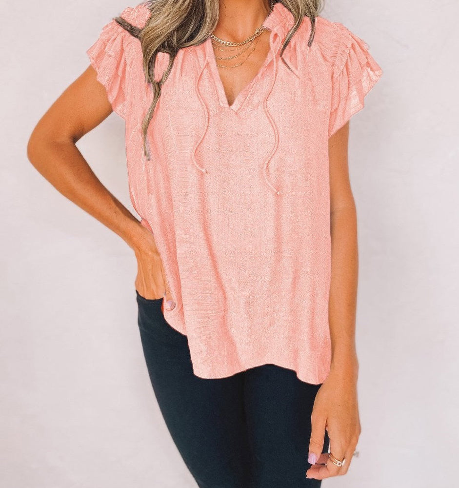 Ruffled Sleeve Drawstring Top