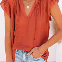 Medium Red Ruffled Sleeve Drawstring Top