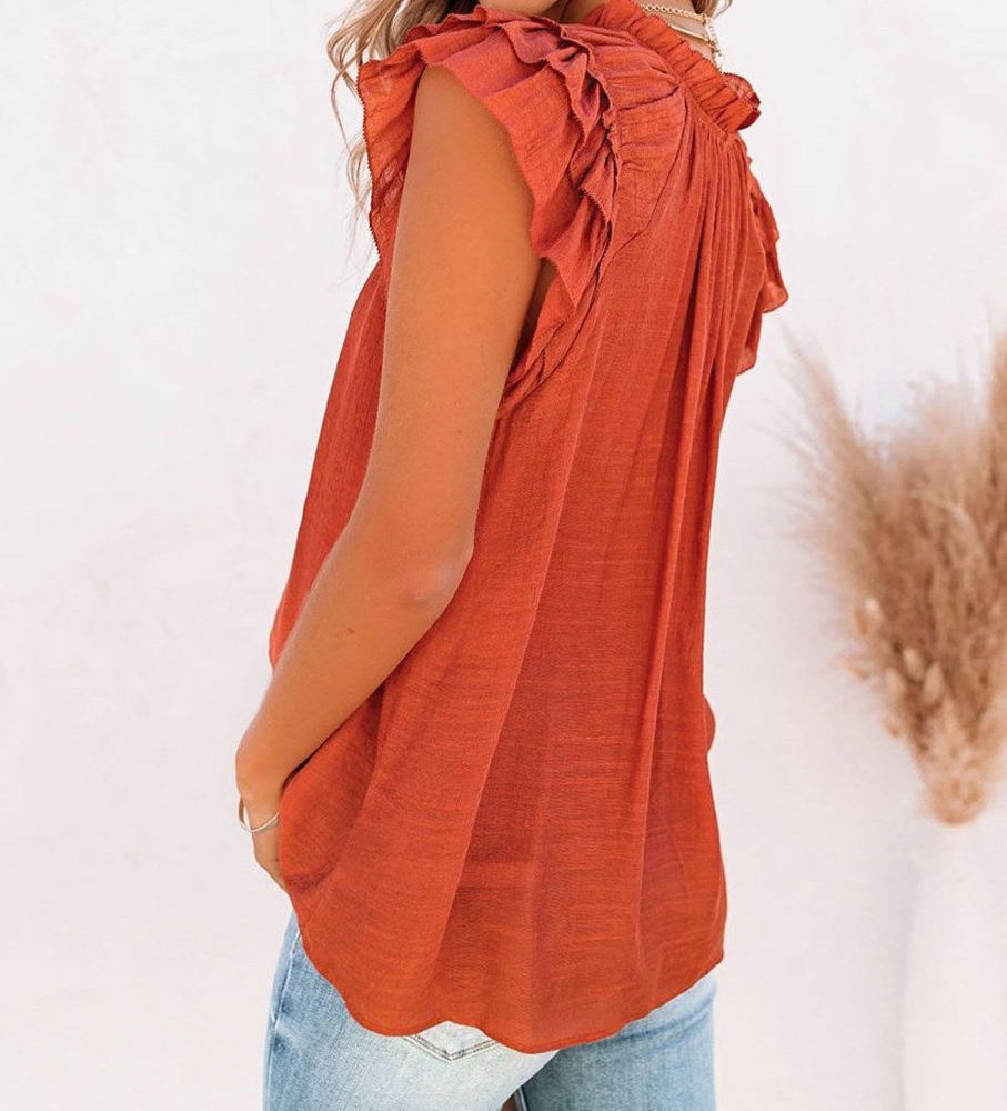 Ruffled Sleeve Drawstring Top