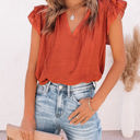 Small Red Ruffled Sleeve Drawstring Top