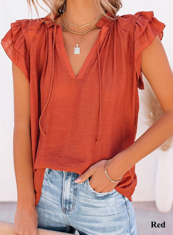 Ruffled Sleeve Drawstring Top