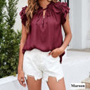 Large Wine Red Ruffled Sleeve Drawstring Top