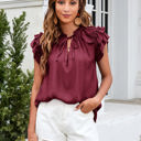 Small Wine Red Ruffled Sleeve Drawstring Top