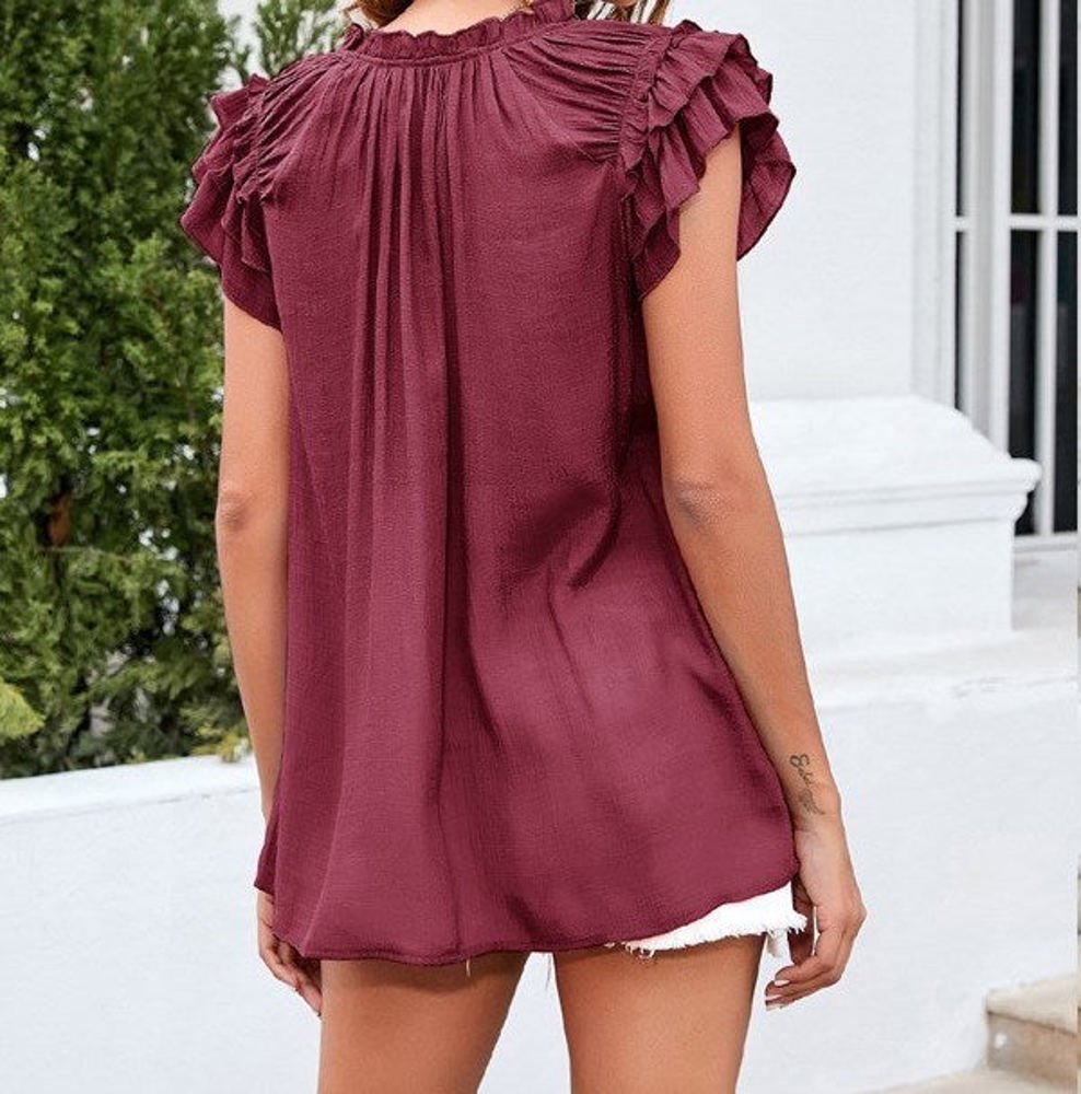 Ruffled Sleeve Drawstring Top