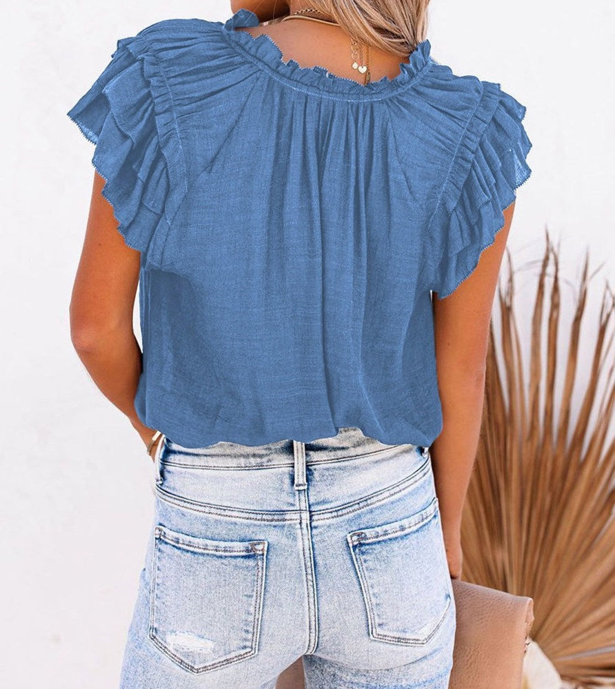 Ruffled Sleeve Drawstring Top