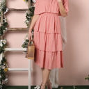 Large Pink Off the Shoulder Dotted Tier Dress