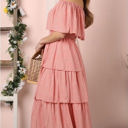 Large Pink Off the Shoulder Dotted Tier Dress