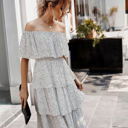 Large White Off the Shoulder Dotted Tier Dress