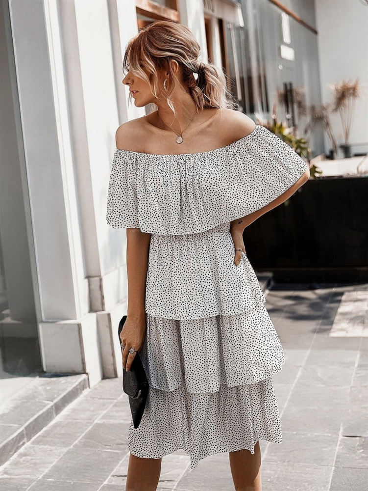 Off the Shoulder Dotted Tier Dress