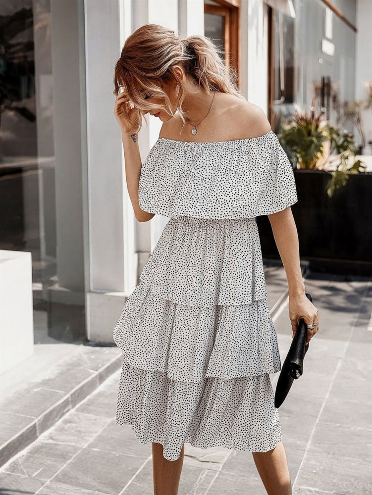 Off the Shoulder Dotted Tier Dress