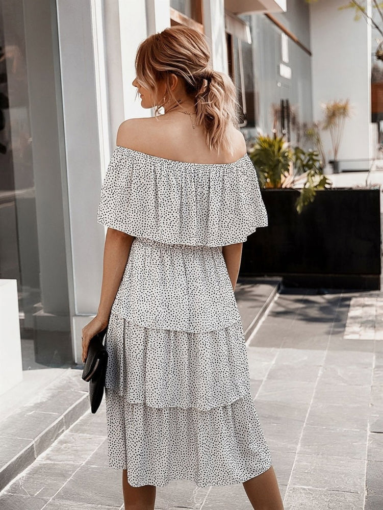 Off the Shoulder Dotted Tier Dress