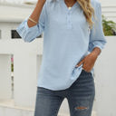 Small Blue Half Sleeve Buttoned Dotted Top