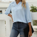 Small Blue Half Sleeve Buttoned Dotted Top