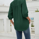 Small Dark Green Half Sleeve Buttoned Dotted Top