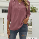 Large Dark Pink Half Sleeve Buttoned Dotted Top