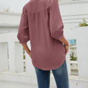 Small Dark Pink Half Sleeve Buttoned Dotted Top