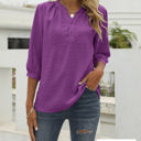 Large Dark Purple Half Sleeve Buttoned Dotted Top