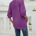 Small Dark Purple Half Sleeve Buttoned Dotted Top