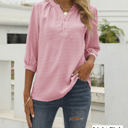 Large Light Pink Half Sleeve Buttoned Dotted Top