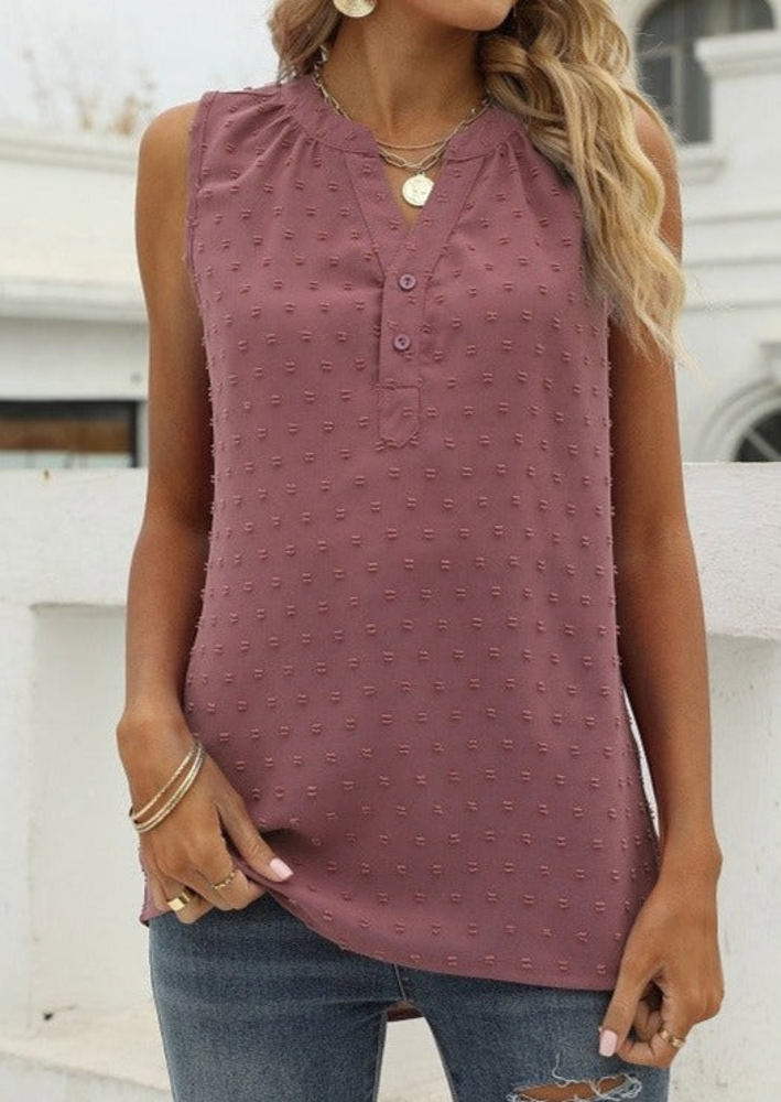 Sleeveless Buttoned Dotted Top