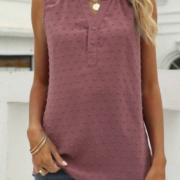 Sleeveless Buttoned Dotted Top