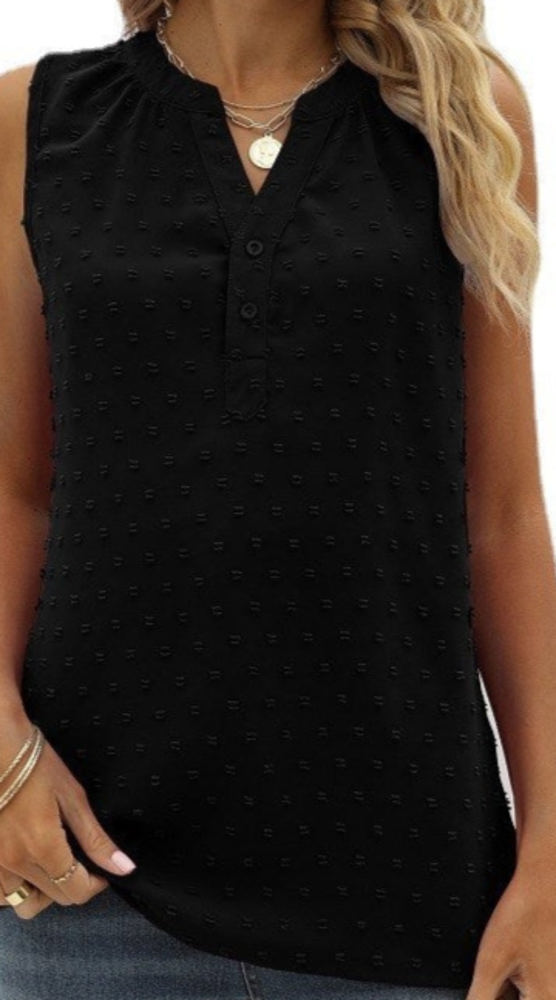 Sleeveless Buttoned Dotted Top