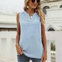 Medium Blue Light Sleeveless Buttoned Dotted Top