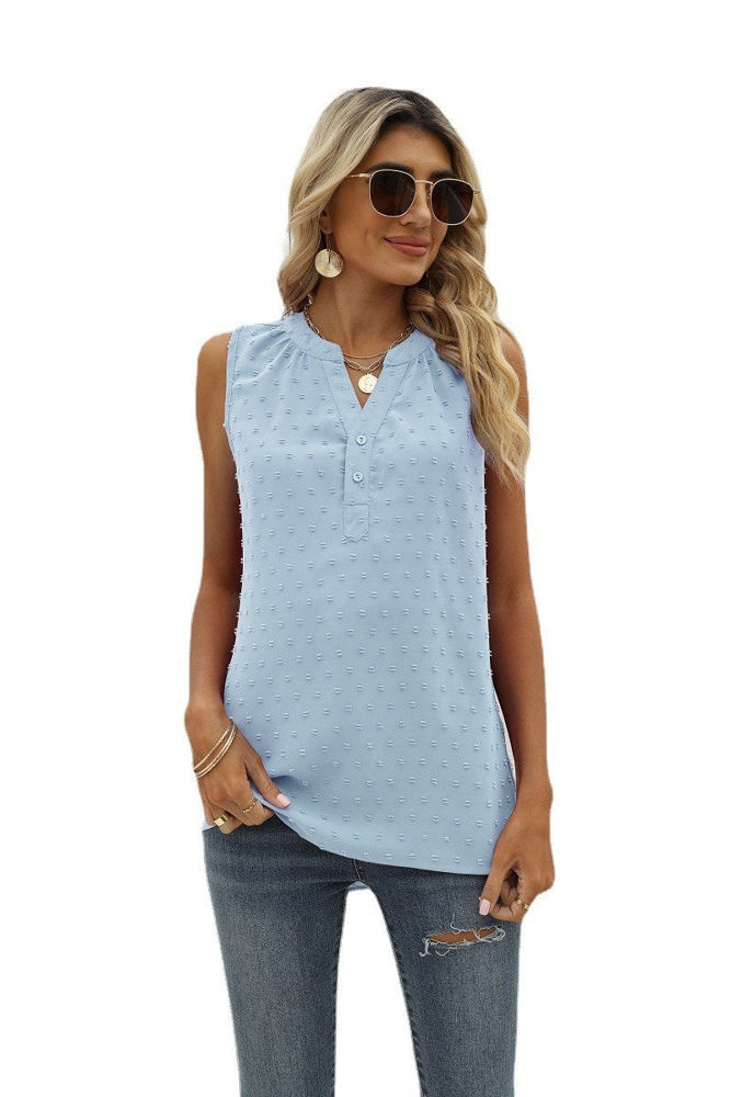 Sleeveless Buttoned Dotted Top