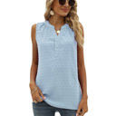 Small Blue Light Sleeveless Buttoned Dotted Top