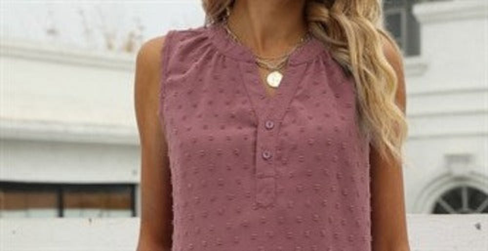 Sleeveless Buttoned Dotted Top