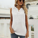 Medium White Sleeveless Buttoned Dotted Top