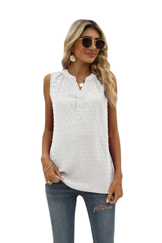 Sleeveless Buttoned Dotted Top