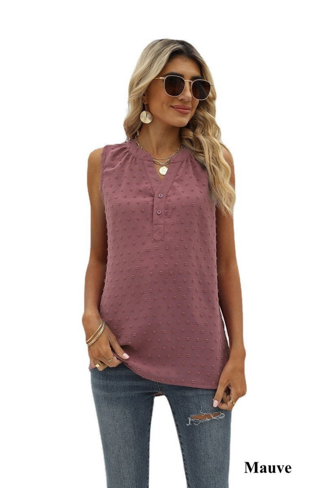 Sleeveless Buttoned Dotted Top