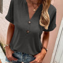  Buttoned V Neck Cuffed Sleeve Top