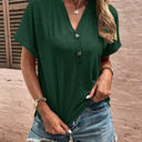 Small Green Buttoned V Neck Cuffed Sleeve Top