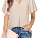 Medium Apricot Butterfly Sleeve Pleated Top