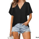 Medium Black Butterfly Sleeve Pleated Top