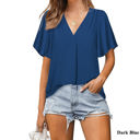 XXL Dark Blue Butterfly Sleeve Pleated Top