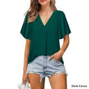 Large Dark Green Butterfly Sleeve Pleated Top