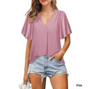 XL Pink Butterfly Sleeve Pleated Top