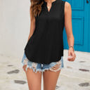 Small Black Pleated Eyelet Textured Sleeveless Top